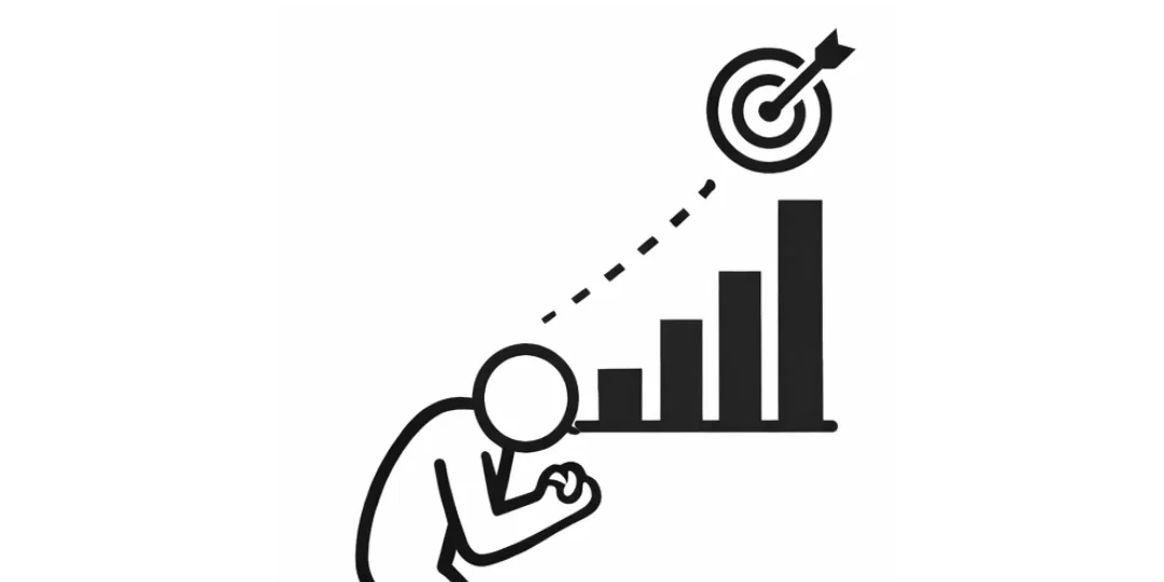 Figure with bar chart aiming at target, representing fitness goal setting and progress