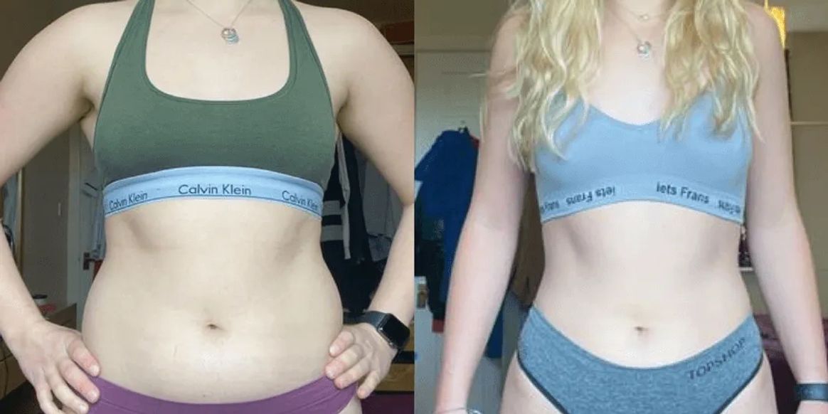 Female fat loss transformation showing reduced waist after Andres Fitness online coaching
